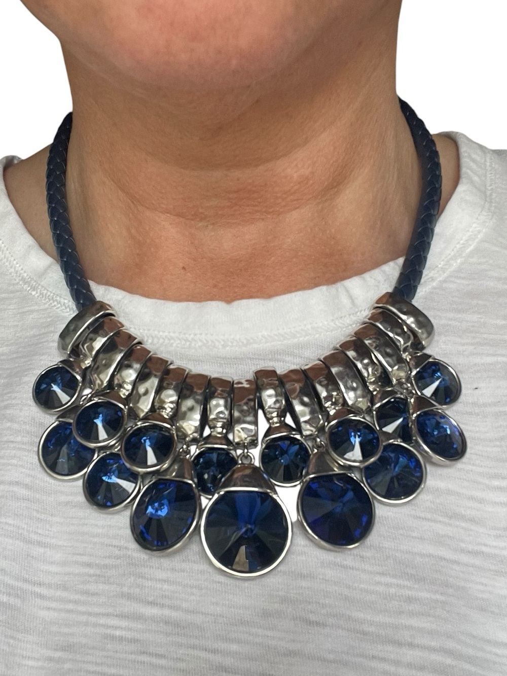 Versona Cobalt Blue Rivoli Bib Statement Necklace